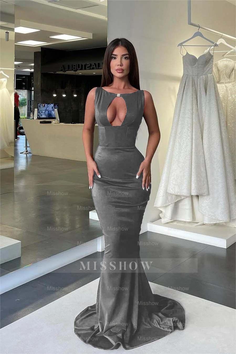 Jewel Neck Sleeveless High Waist Mermaid Formal Dress With Pleated