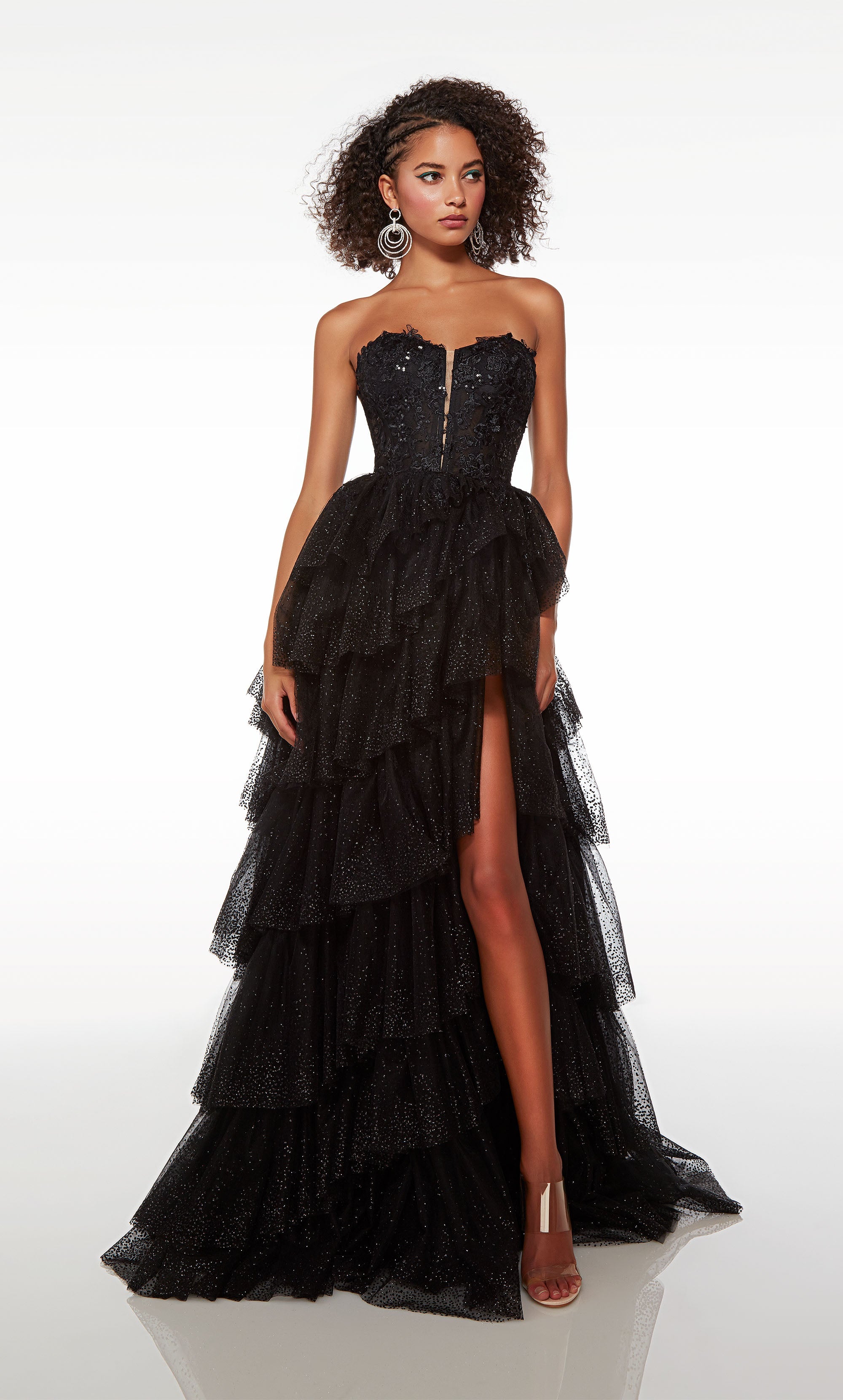 Formal Dress Long Tulle With Slit Gloves Gown V Neck Sleeveless