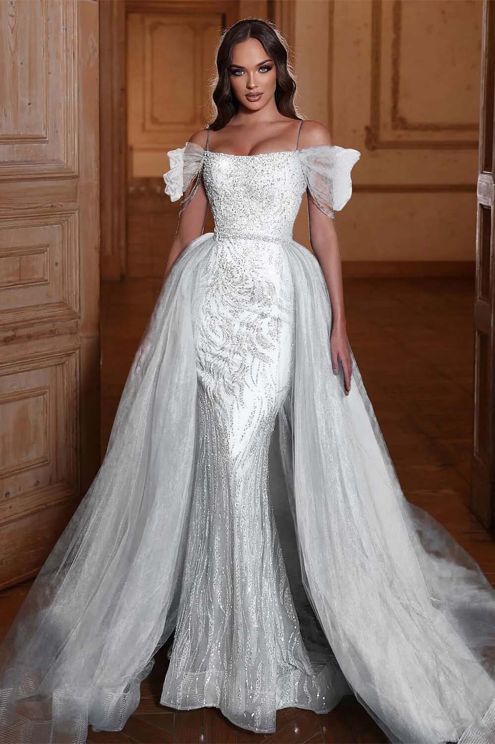 Off the Shoulder Mermaid Formal Dress Tulle Ruffles With Appliques