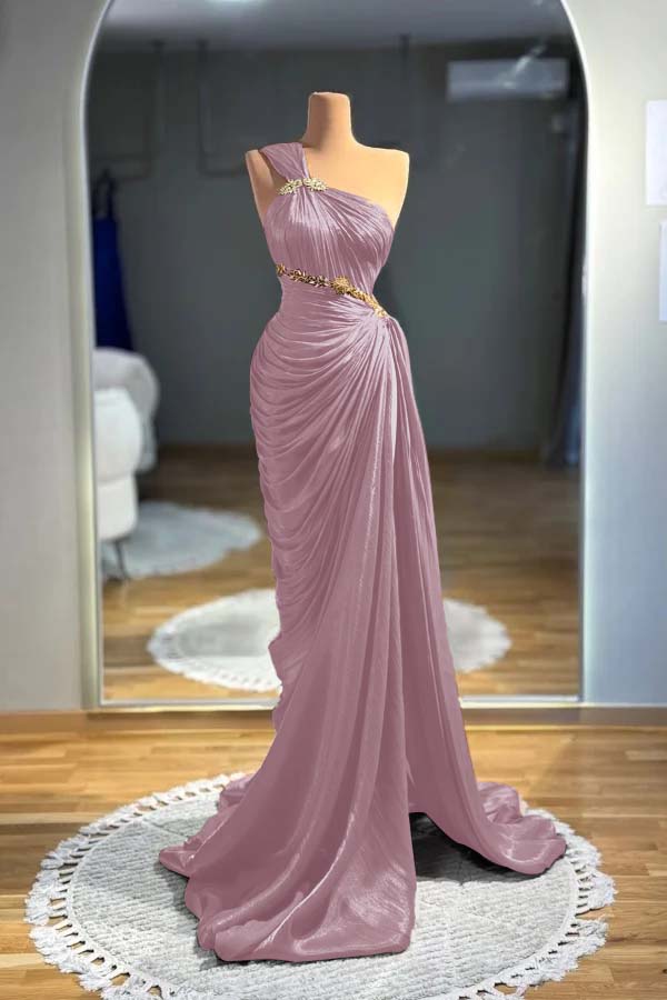 One Shoulder Sleeveless Long Mermaid Formal Dress With Pleated