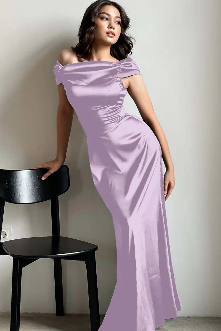 Off the Shoulder Sleeveless Long Mermaid Formal Dress With Pleated