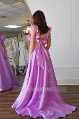 Straps Sleeveless Backless A Line Long Formal Dress With Ruffles