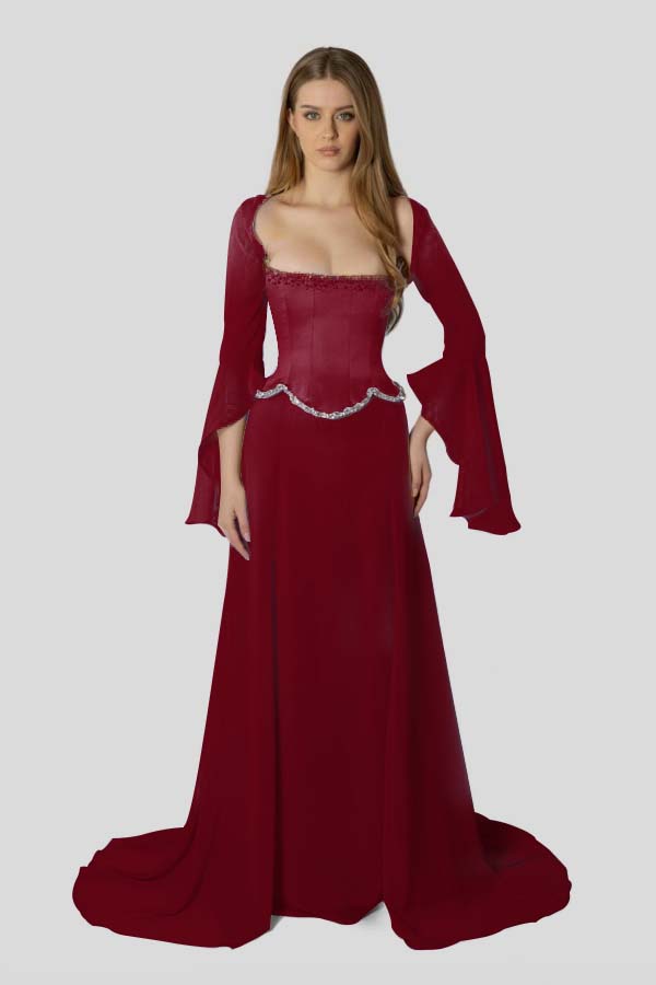 Chiffon Long Sleeves Long Mermaid Formal Dress With Beading Pleated