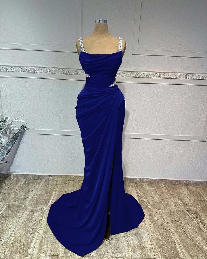 Straps Sleeveless Long Mermaid Formal Dress With Pleated Sequins