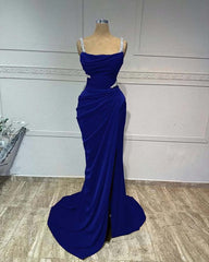 Straps Sleeveless Long Mermaid Formal Dress With Pleated Sequins