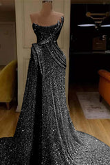Sequin Strapless Sleeveless Long Mermaid Formal Dress With Split