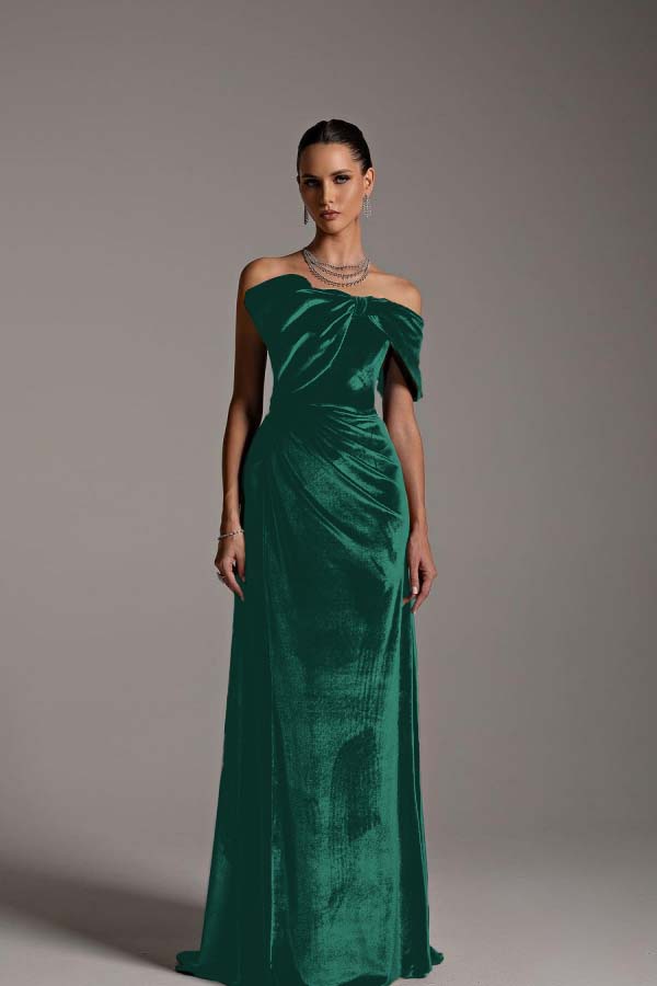 One Shoulder Strapless Sleeveless Long Mermaid Formal Dress With Pleated