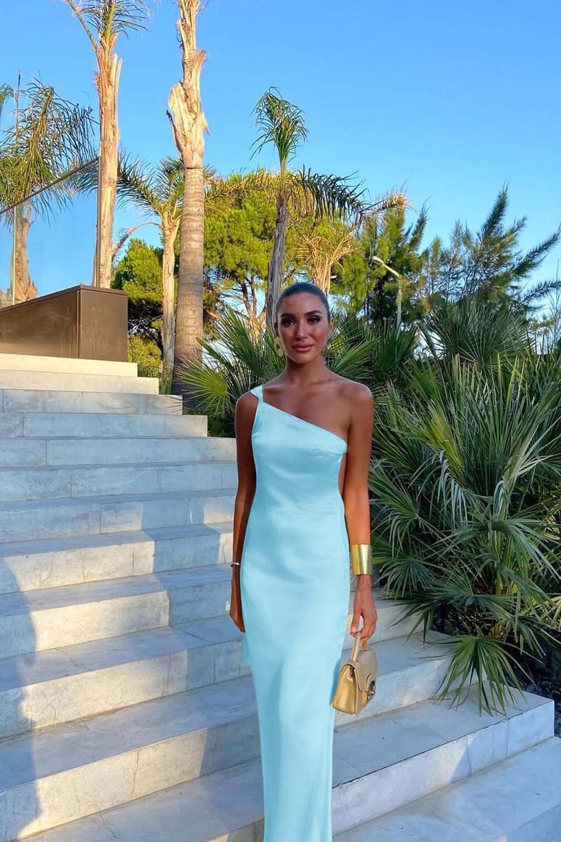 One Shoulder Backless Sleeveless Long Formal Dress With Pleated