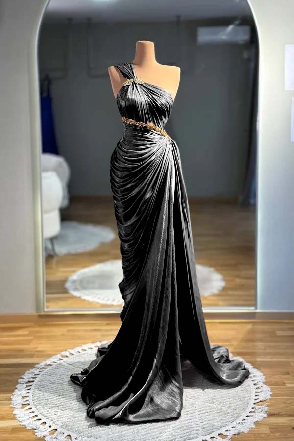 One Shoulder Sleeveless Long Mermaid Formal Dress With Pleated