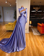 High Neck Long Sleeves Pleated Mermaid Formal Dress Beadings With Ruffles