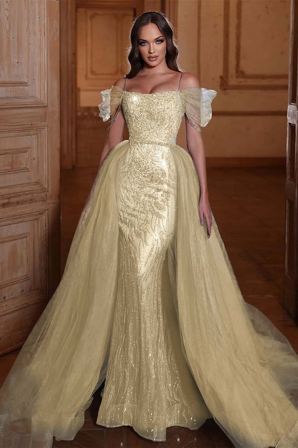 Off the Shoulder Mermaid Formal Dress Tulle Ruffles With Appliques