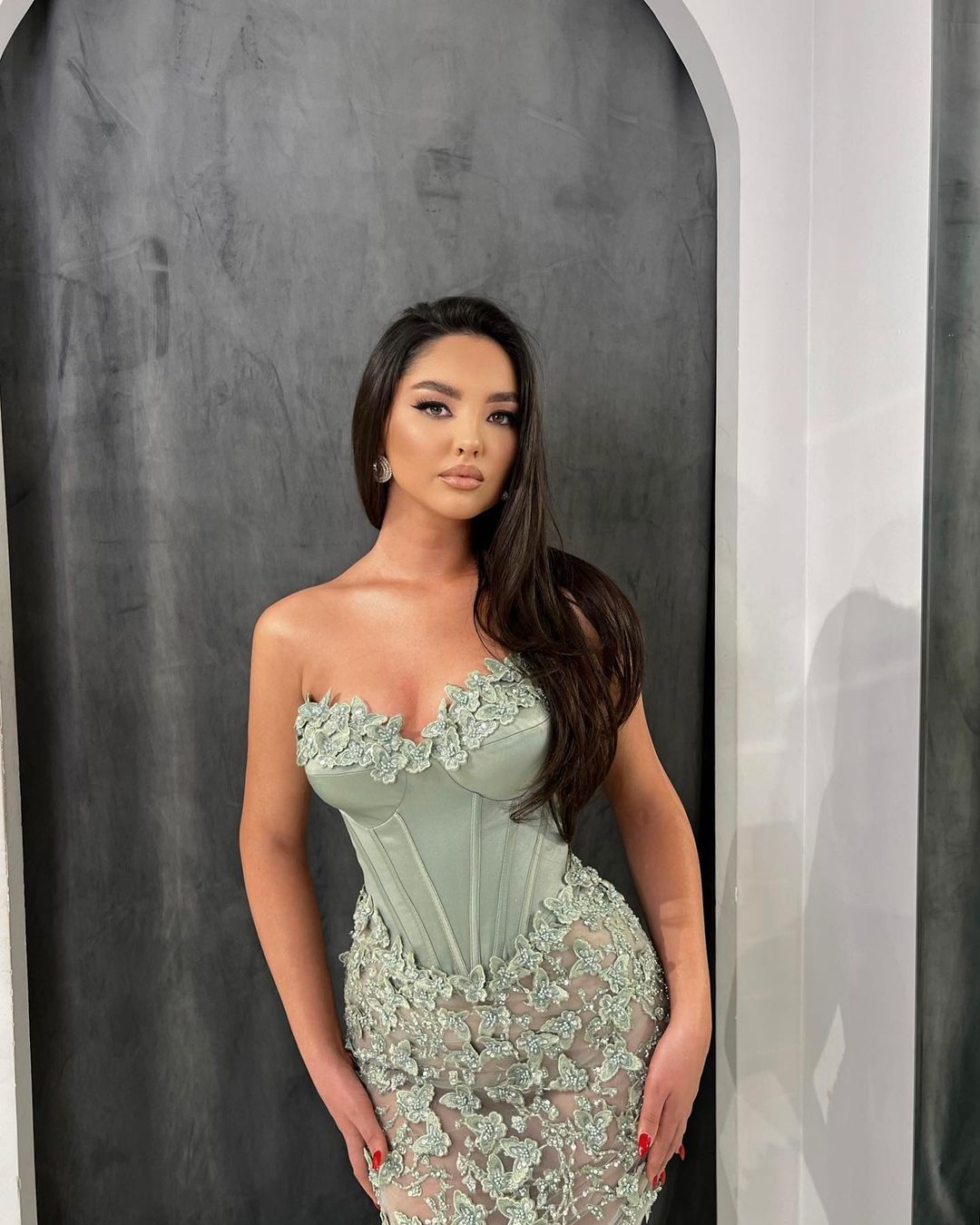 Sweetheart Formal Dress Dusty Sage With Flower Sleeveless Long Tulle Gown