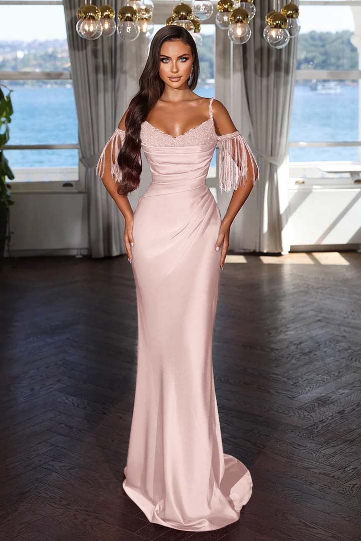 Off the Shoulder Sleeveless Mermaid Long Formal Dress With Tassel