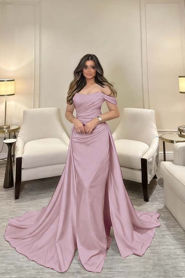 Off The Shoulder Sleeveless Long Mermaid Formal Dress With Pleated