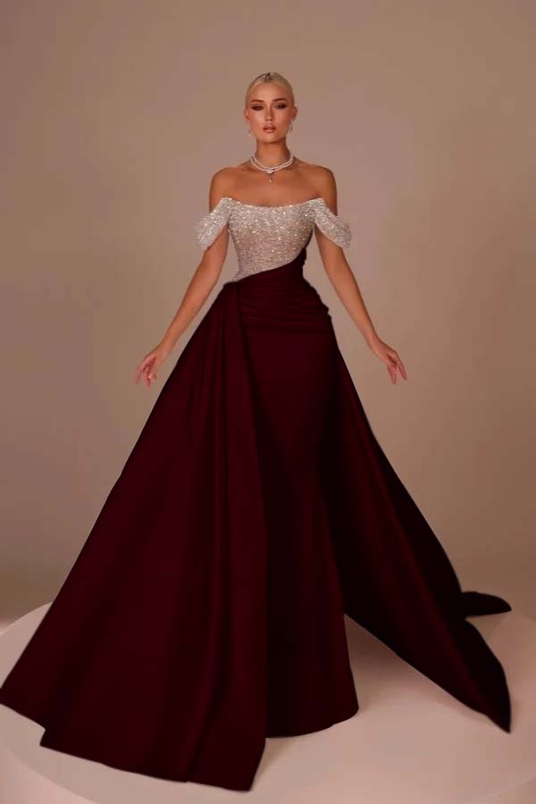 Off the Shoulder Strapless Mermaid Long Formal Dress With Sequins