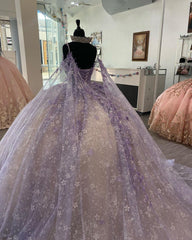 Misshow Lavender Champagne Ball Gown Sweetheart Neckline with Floral Lace Appliques & Tulle Skirt for Quinceanera Prom or Sweet 16
