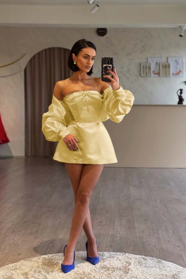 Spaghetti Strap Long Sleeves A Line Formal Dress With Beading