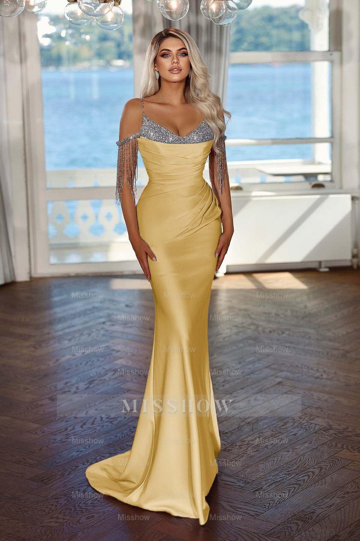 Spaghetti Strap Sleeveless Long Mermaid Formal Dress With Sequins