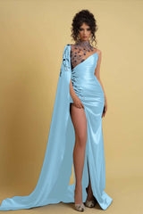 High Neck Formal Dress Regency One Shoulder With Ruched Beads