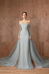 Strapless Long Sleeves Mermaid Long Formal Dress With Appliques