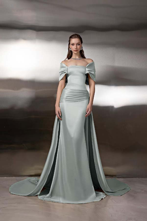 Off the Shoulder Sleeveless Long Mermaid Formal Dress With Pleated