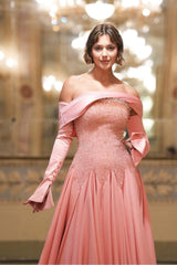 Chic Off The Shoulder Long Sleeves Long Formal Dress With Beading