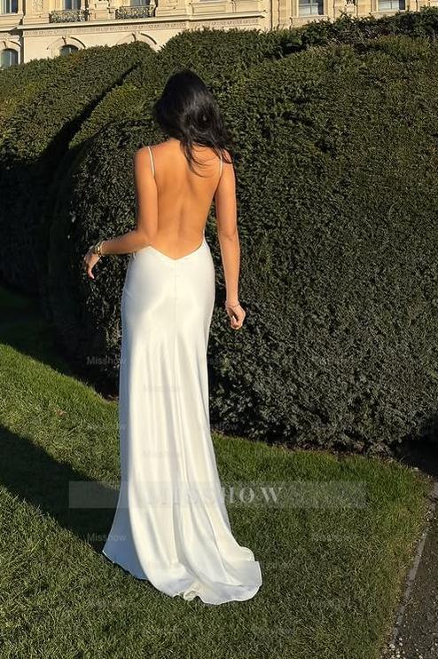 Spaghetti Strap Sleeveless Backless V Neck Long Formal Dress With Split