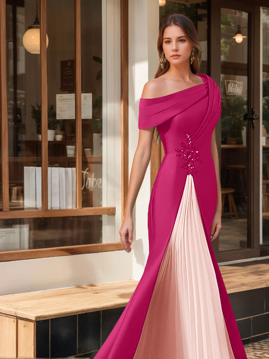 Trumpet Mermaid One Shoulder Short Sleeves Evening Dresses With Ruffles Appliques
