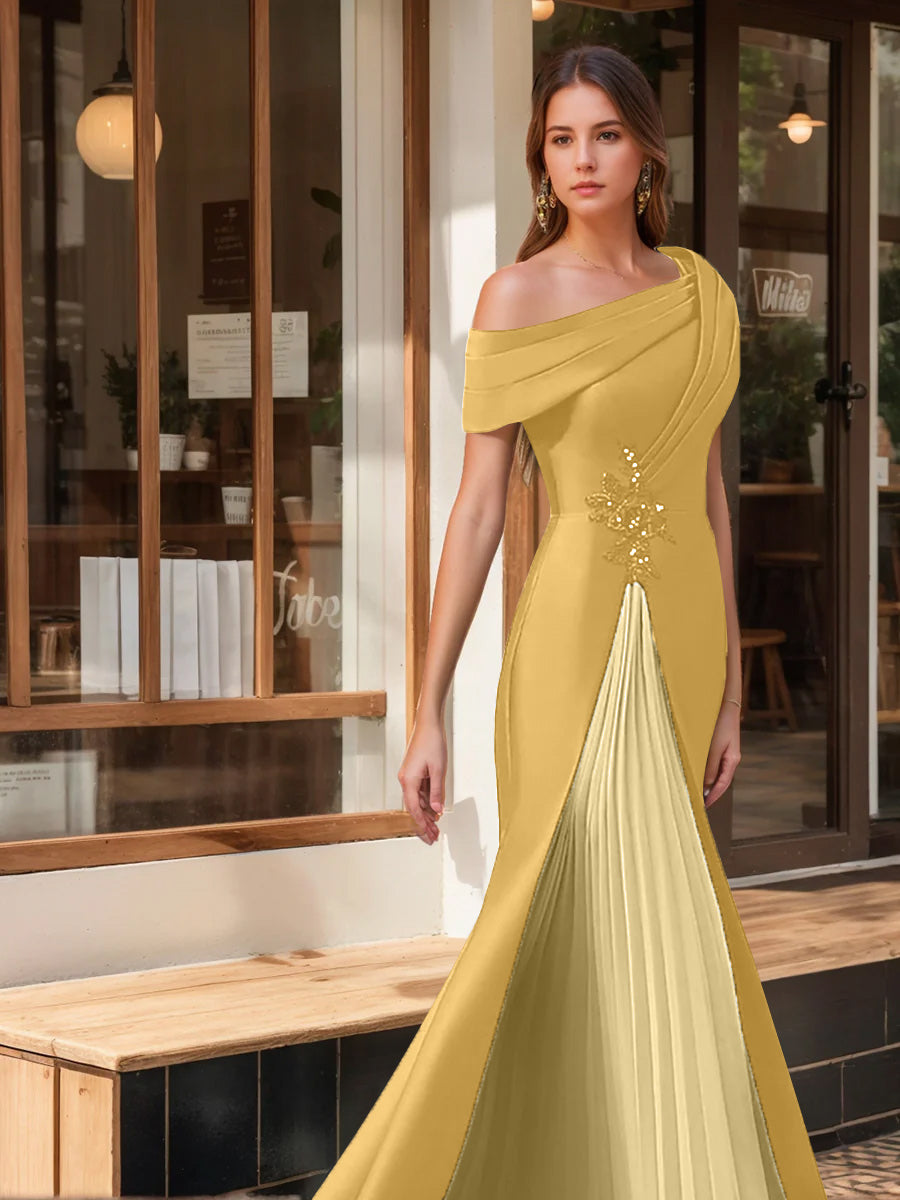 Trumpet Mermaid One Shoulder Short Sleeves Evening Dresses With Ruffles Appliques