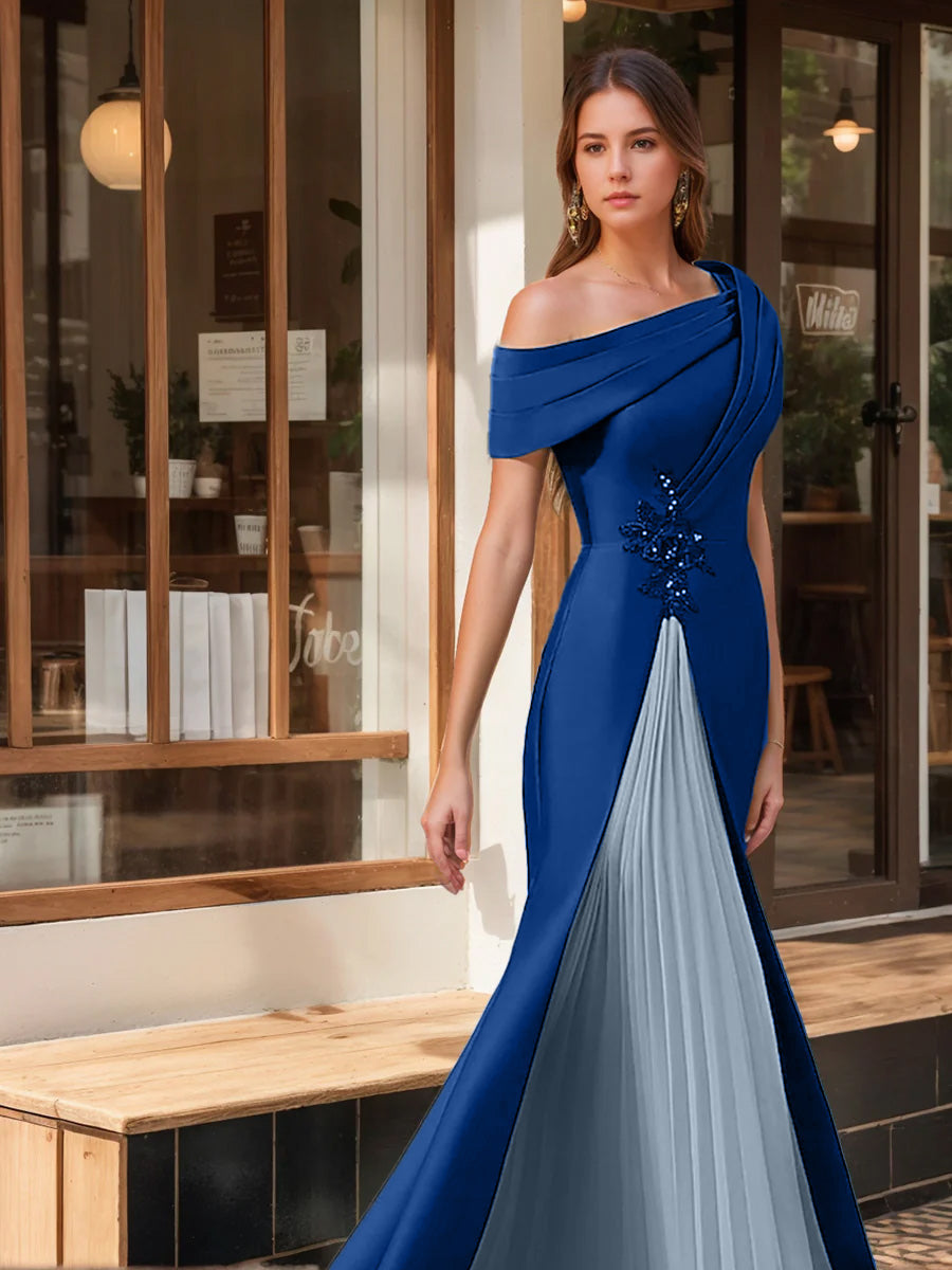 Trumpet Mermaid One Shoulder Short Sleeves Evening Dresses With Ruffles Appliques