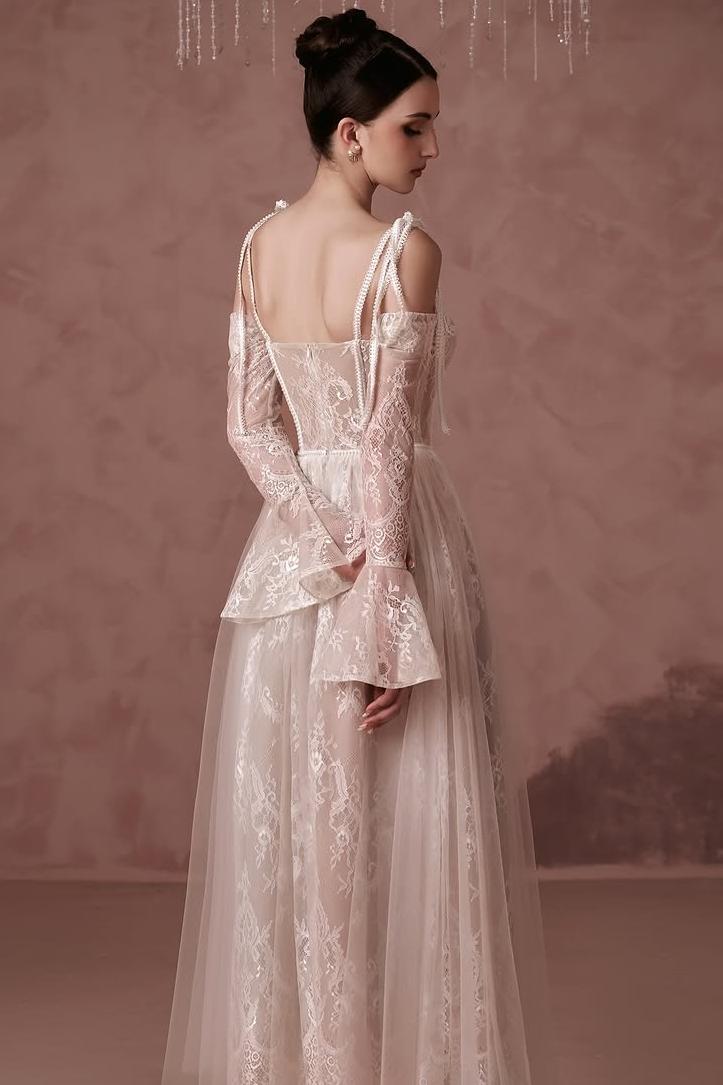 Long Sleeves Sweetheart Long Formal Dress With Lace Embroidery