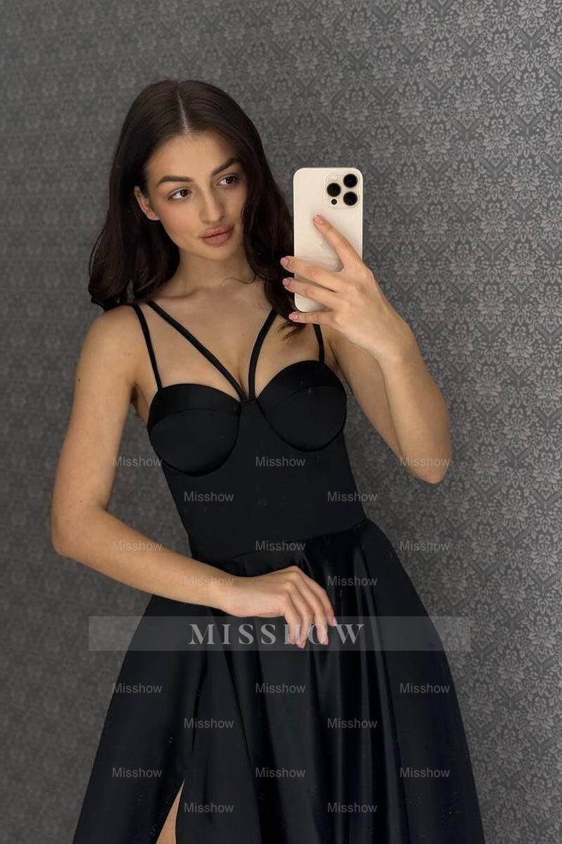 Spaghetti Strap Sleeveless Sweetheart Long Formal Dress With Split