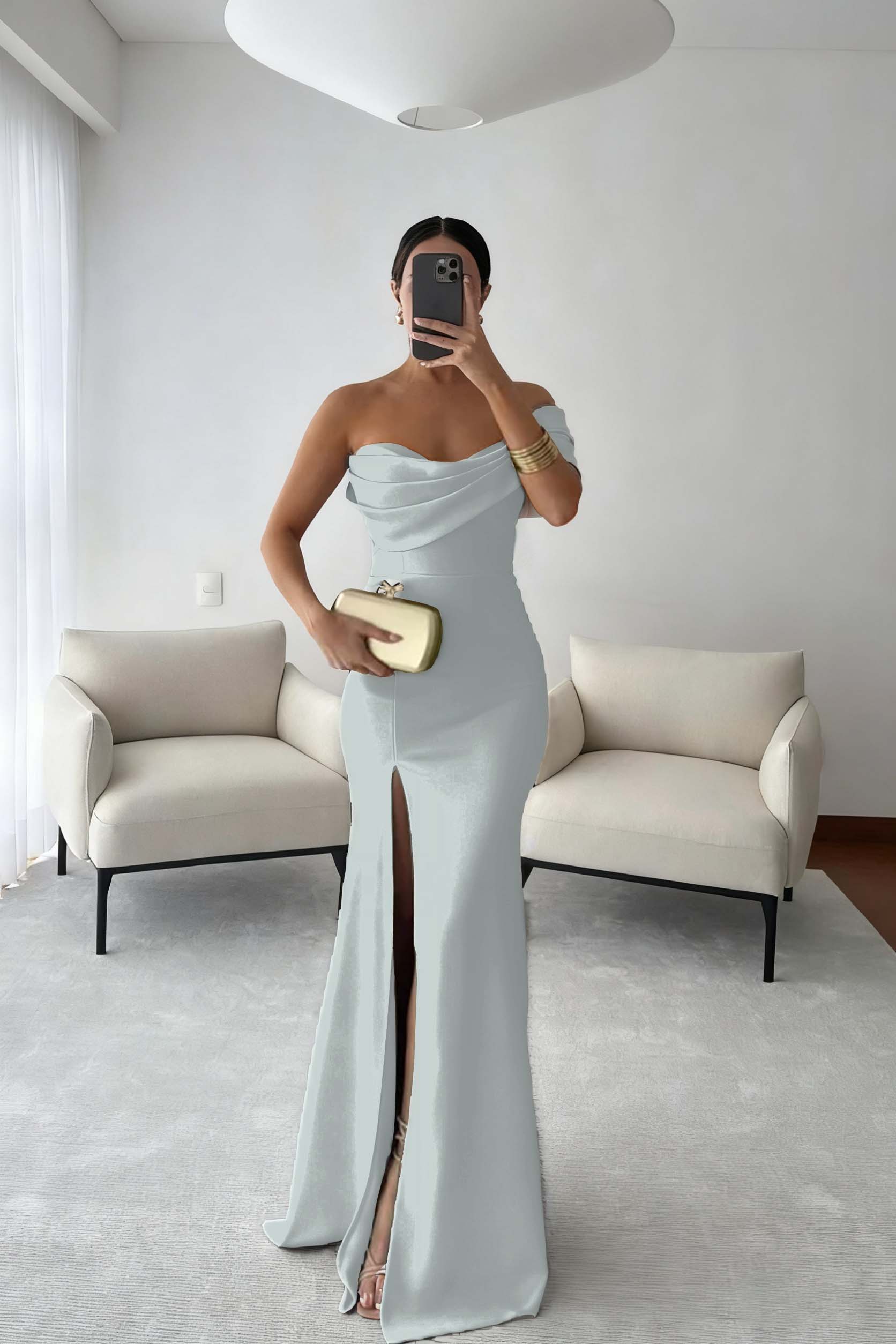 One Shoulder Sleeveless Long Mermaid Formal Dress With Split Pleated