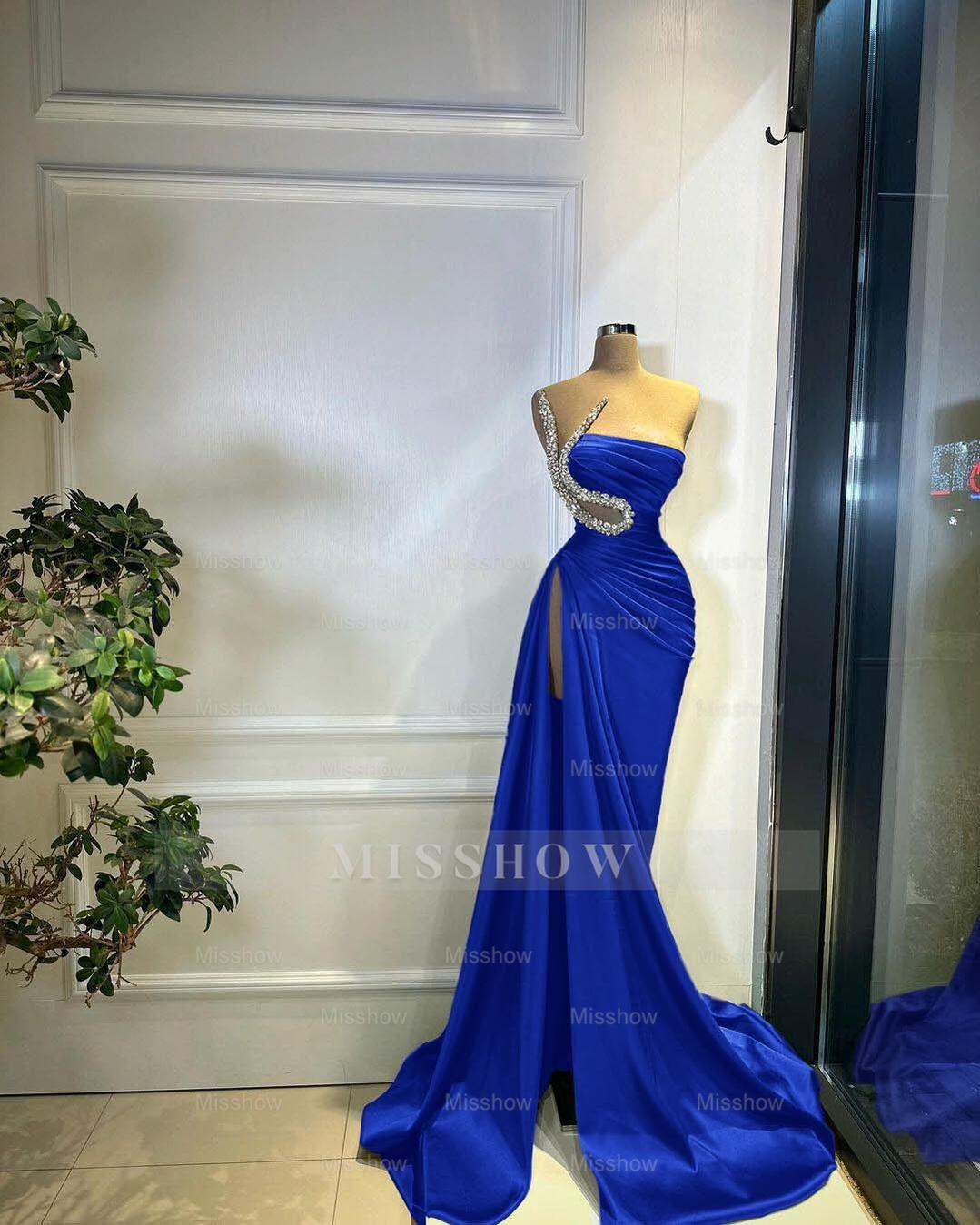 Strapless Sleeveless Long Mermaid Split Formal Dress With Beading