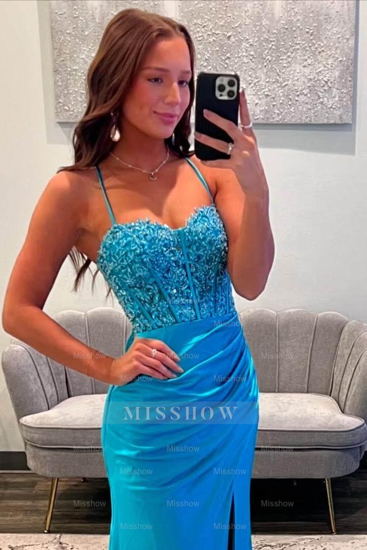 Spaghetti Strap Sleeveless Long Mermaid Formal Dress With Appliques