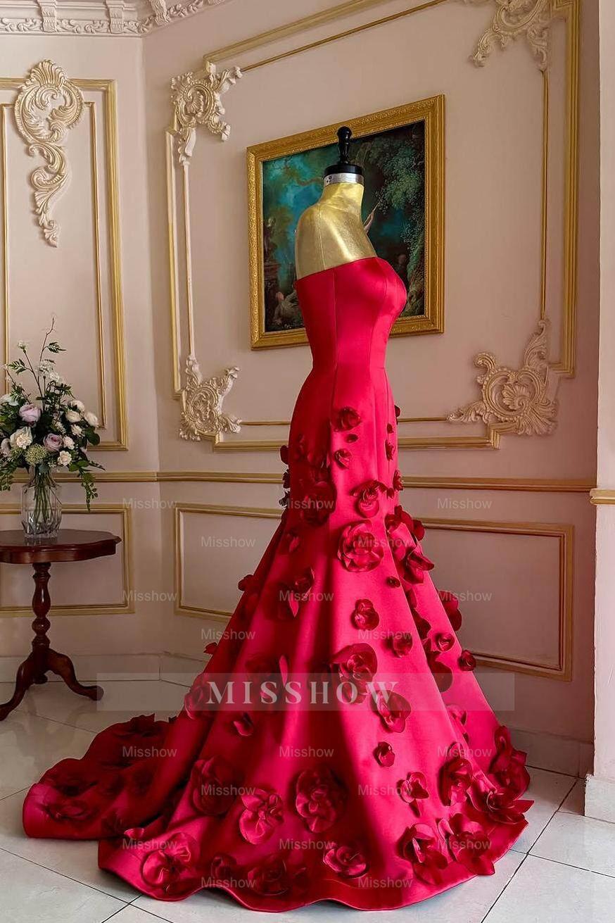 Sleeveless Strapless Long Mermaid Formal Dress With Flower Appliques