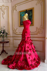 Sleeveless Strapless Long Mermaid Formal Dress With Flower Appliques