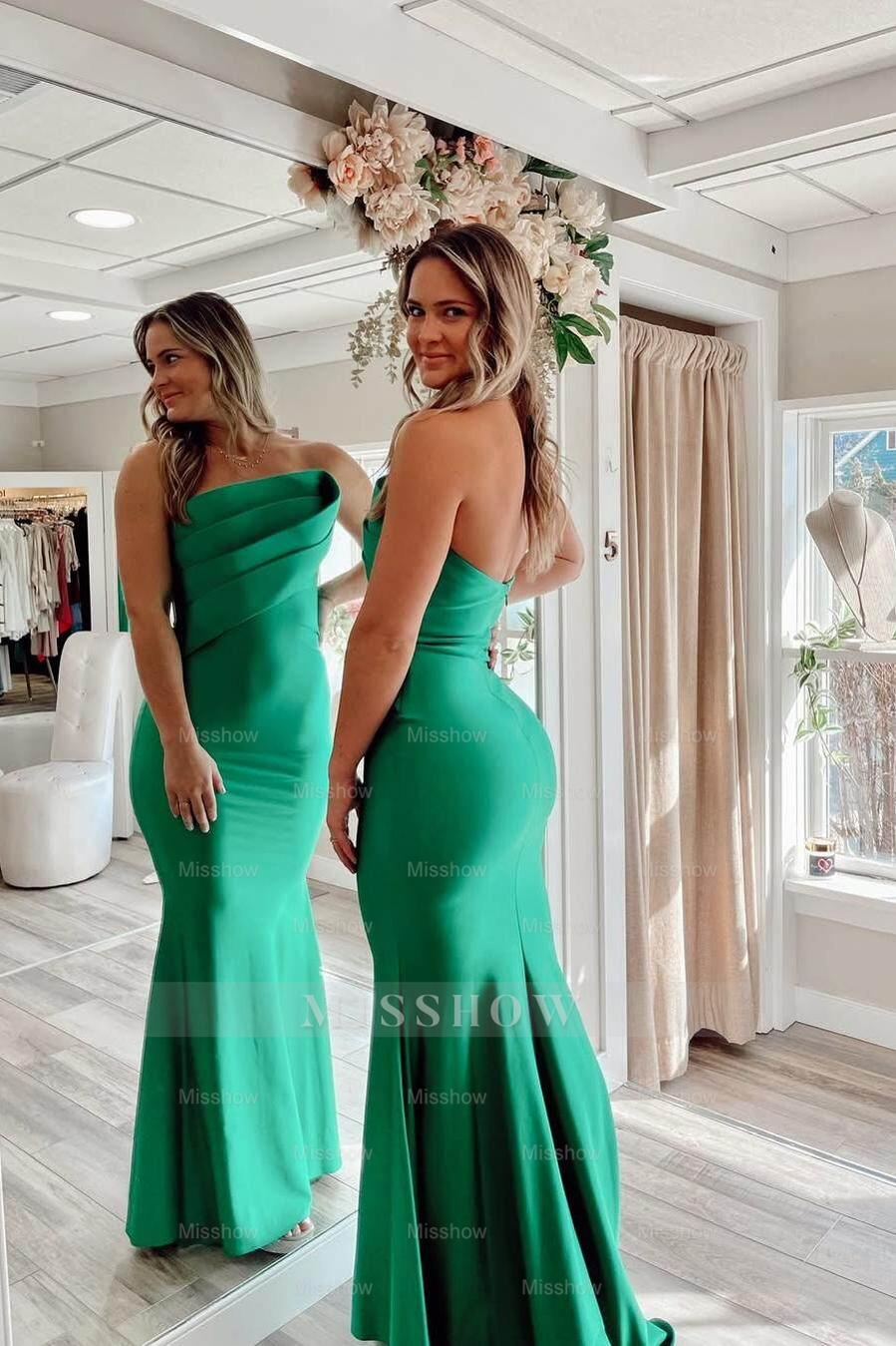 Strapless Sleeveless Mermaid Long Formal Dress With Pleated