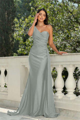 One Shoulder Sleeveless Long Mermaid Formal Dress With Pleated