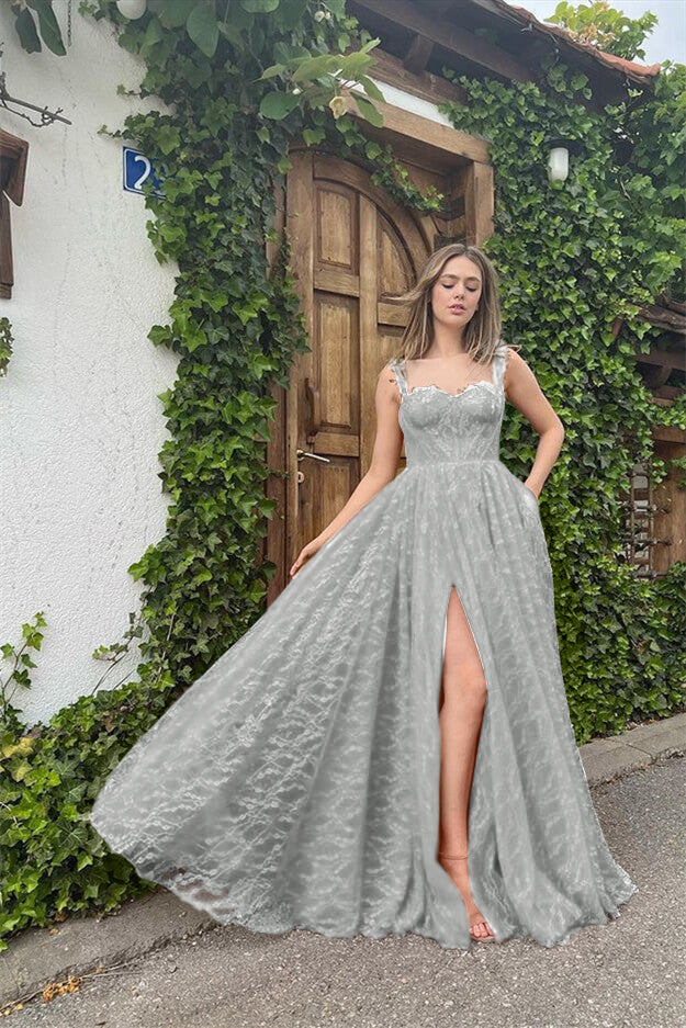 Straps Sleeveless Sweetheart Long Formal Dress With High Split