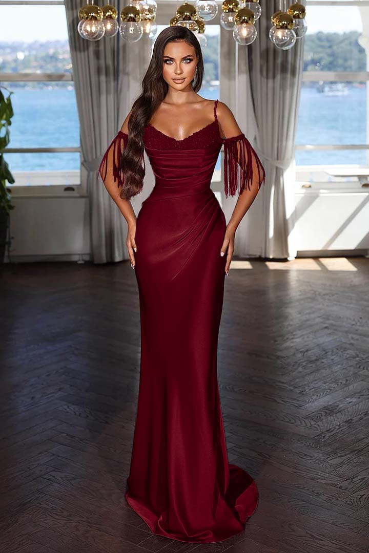 Off the Shoulder Sleeveless Mermaid Long Formal Dress With Tassel