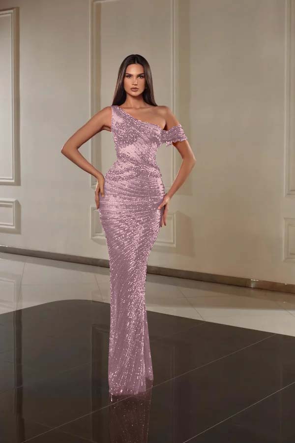 One Shoulder Sleeveless Long Mermaid Formal Dress With Beading