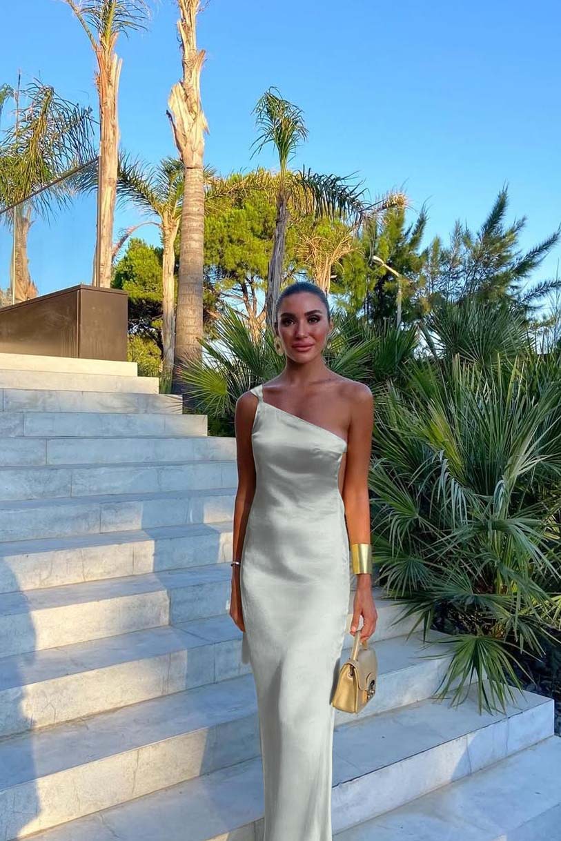 One Shoulder Backless Sleeveless Long Formal Dress With Pleated