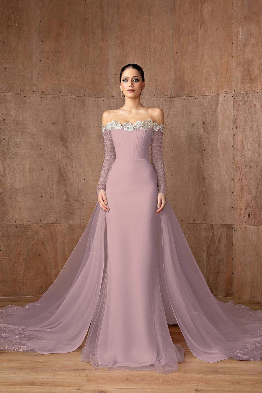 Strapless Long Sleeves Mermaid Long Formal Dress With Appliques