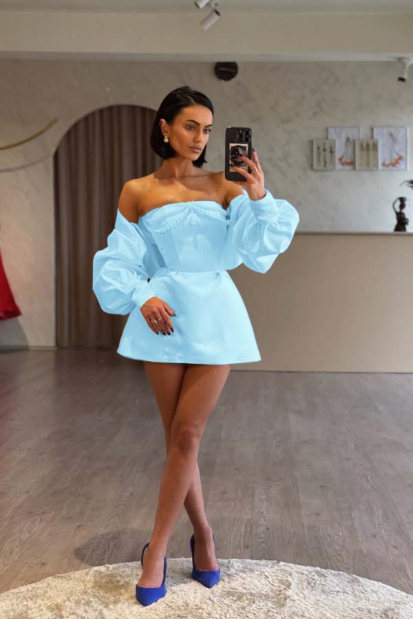 Spaghetti Strap Long Sleeves A Line Formal Dress With Beading