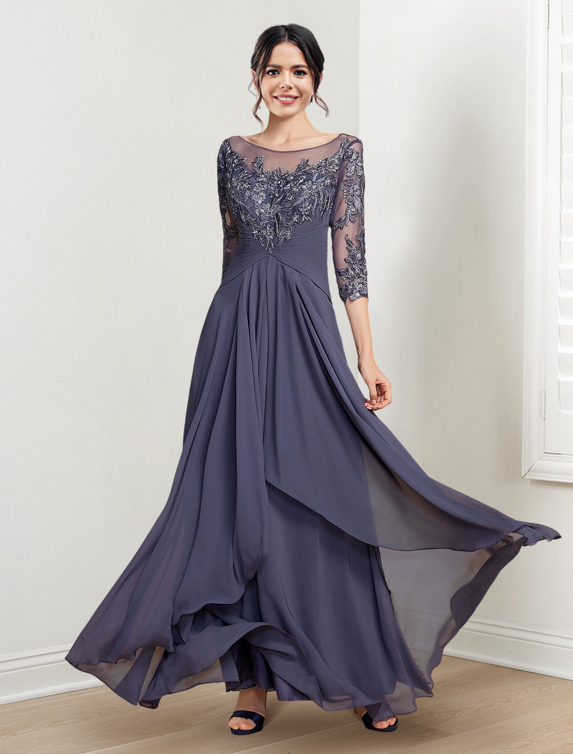 A Line Princess Scoop Floor Length Mother Of The Bride Dresses