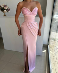 Sweetheart Sleeveless Light Blue Formal Dress Front Split With Beads