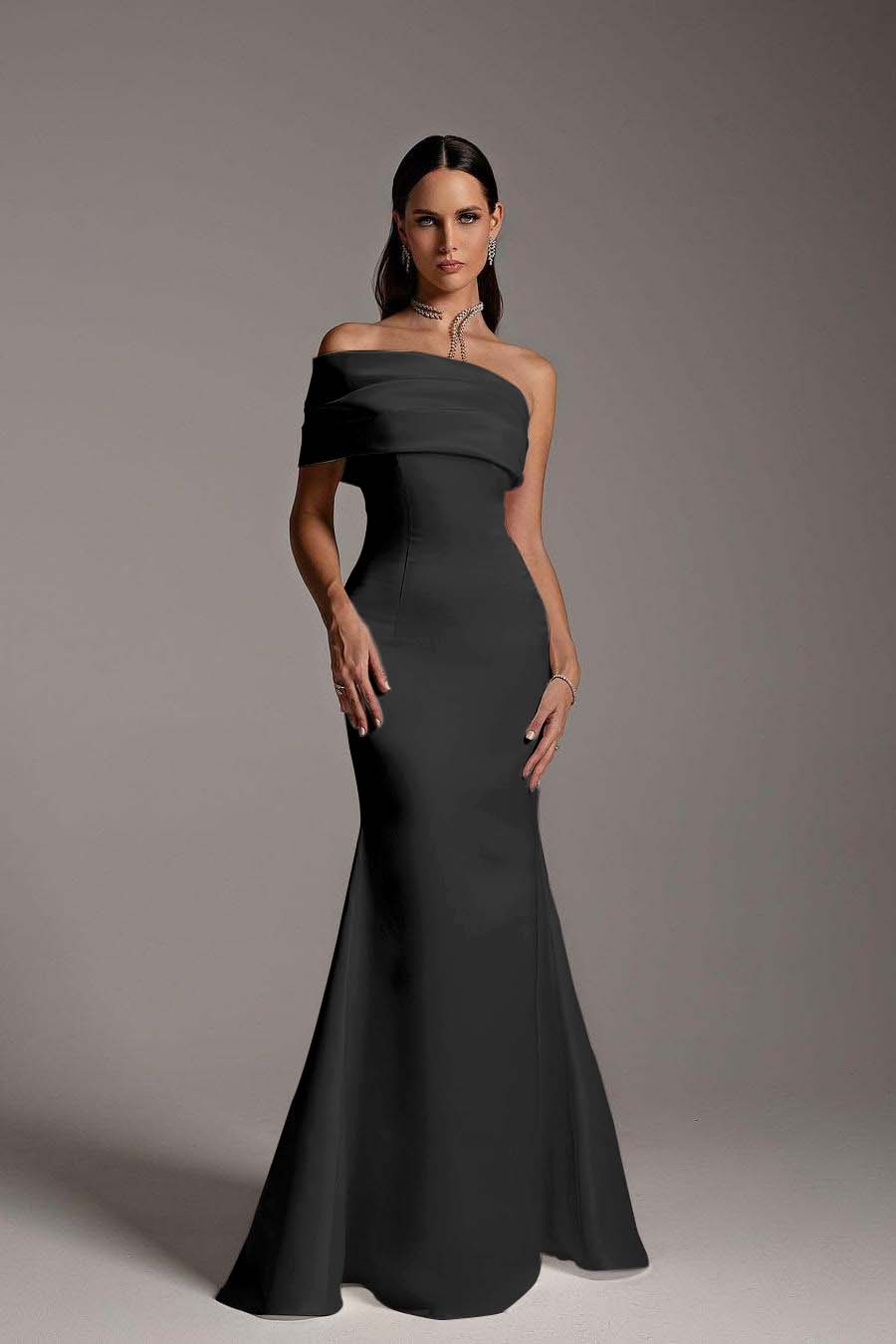 One Shoulder Sleeveless Mermaid Long Formal Dress With Ruffles