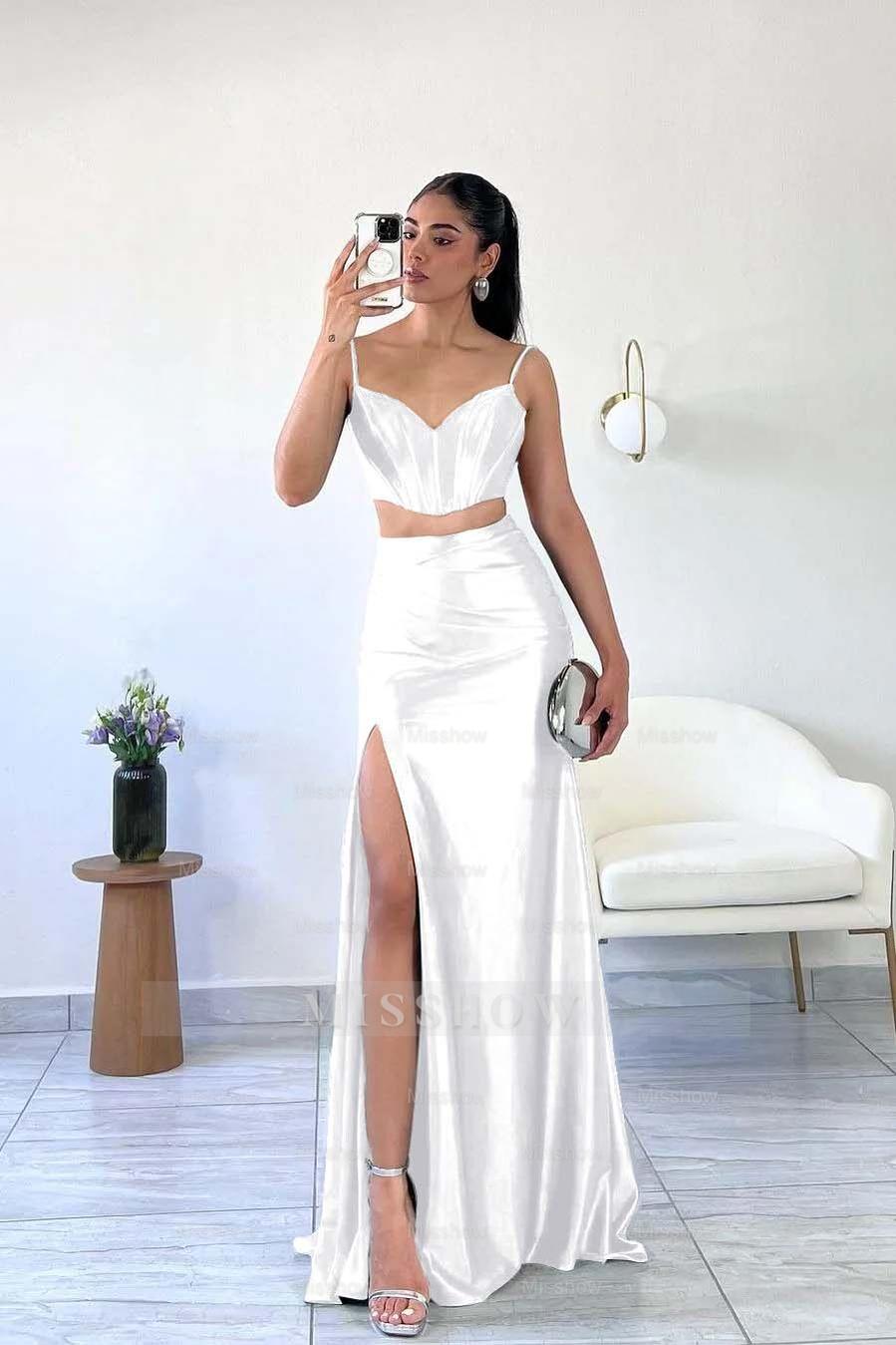 Spaghetti Strap Sleeveless Mermaid Long Formal Dress With Split