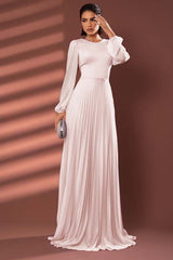 Chiffon Jewel Neck Long Sleeves Long Formal Dress With Pleated